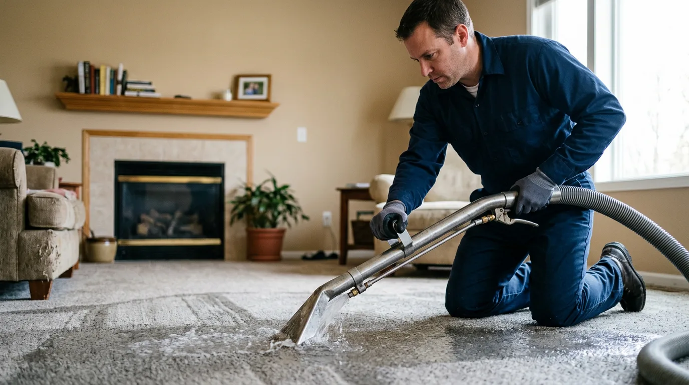 Water damage restoration technician working near Auburn, ME